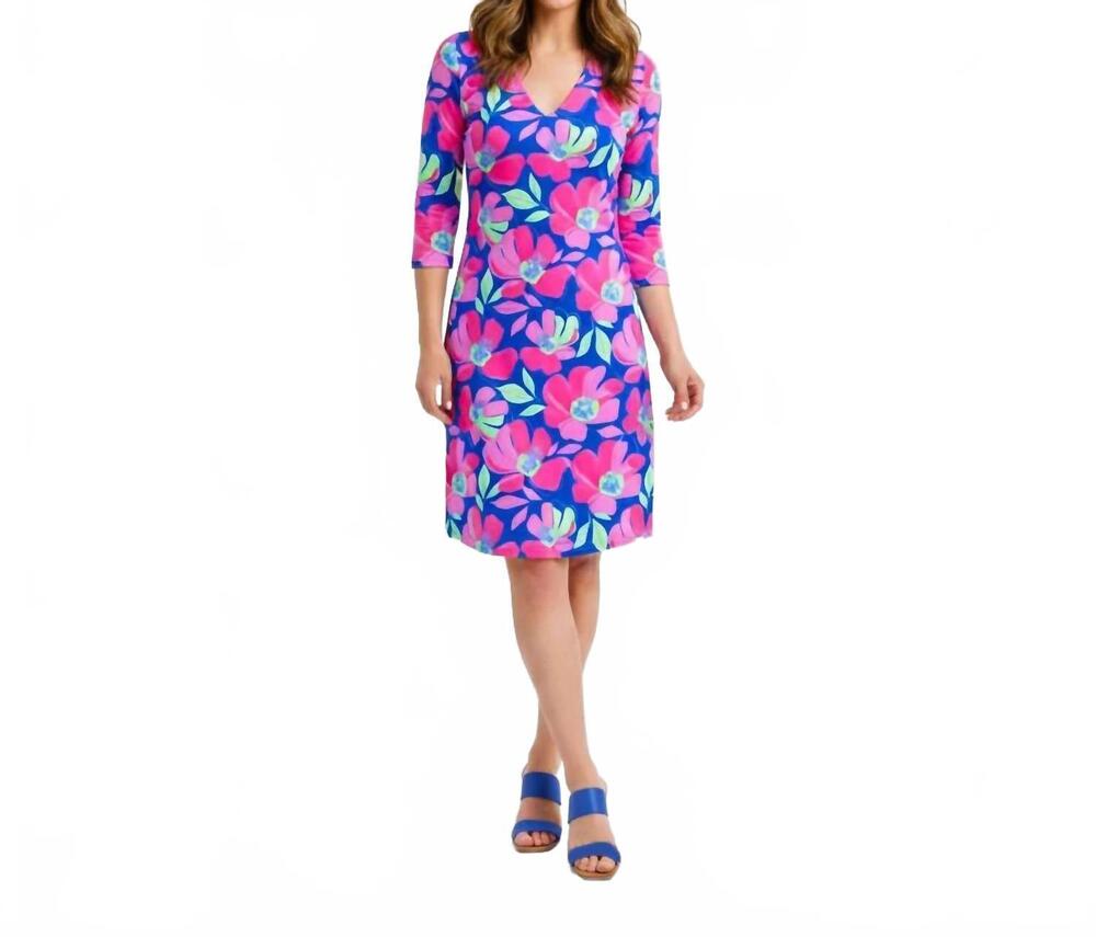 NEW KATHERINE WAY brisbane v neck dress in sugar magnolia cobalt